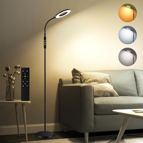 Lampadaire LED sur Pied, Lampe sur Pied de Salon 3 Couleurs et 5 Luminosités, et Contrôle Tactile,Minuterie 1-Heure, Luminaires Intérieur sur Pied Pour Salon/Chambre/Bureau, Noir (1/5)