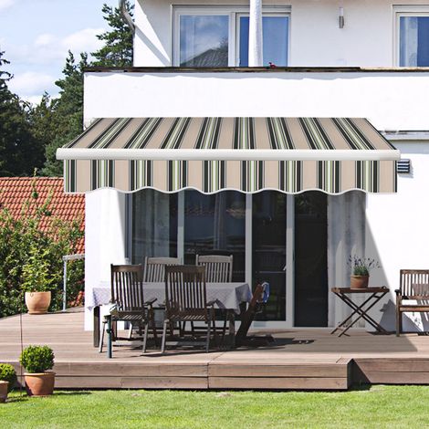 3x2.5M Garden Patio Manual Awning Canopy Shade Shelter Retractable Multi-Stripe (1/5)