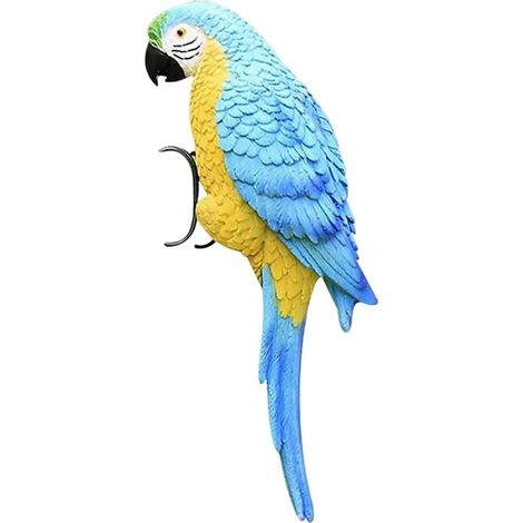 Figura decorativa de loro de resina en azul zafiro, decoración de jardín, planta colgante, estilo rústico. (1/5)