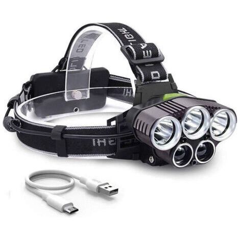 Lampe frontale rechargeable, 100 lumens, éclairage puissant, lampe frontale 5 LED rechargeable par USB, 6 modes d'éclairage, sans pile, résistante aux chocs, pour la marche, la course, le camping, l'e
