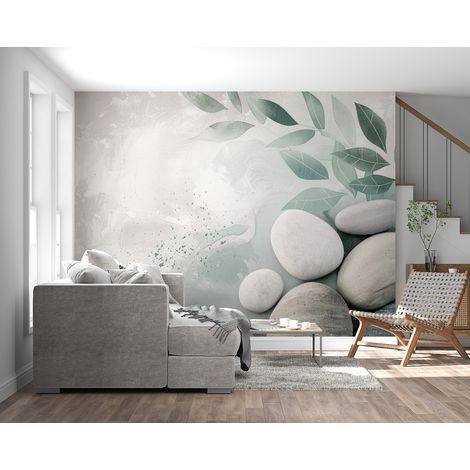 Papier peint pierre galets et feuillage 1 - 150 x 250 cm (1/2)