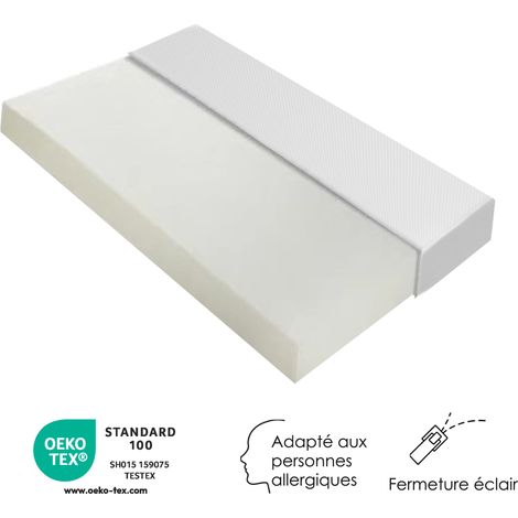 Matelas confortable, housse avec picots antidérapants et poignées, certifié Oeko-Tex, ergonomique, respirant et durable, fermeté H3, 90x200cm