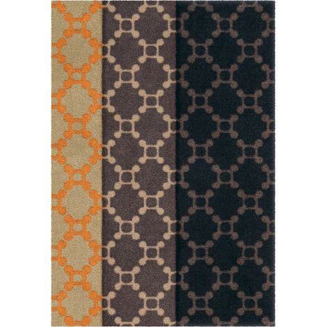 Tapis d'entrée intérieur antidérapant brun sable moderne - brun chocolat et sable avec touches orange (1/3)