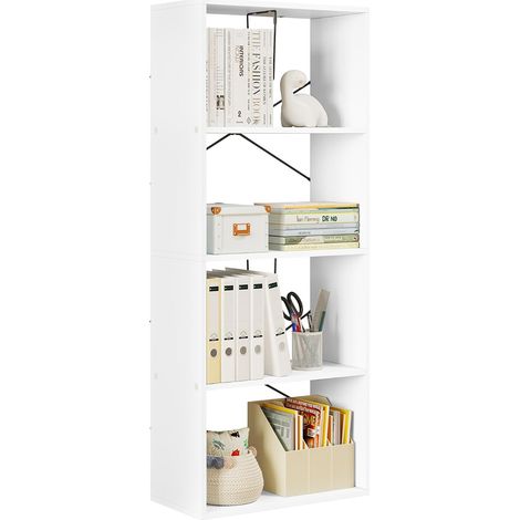 WOLTU Libreria. Scaffale per Soggiorno. Portaoggetti a 4 Ripiani. Organizzatore per Studio. Mobile Multiuso Moderno Bianco (1/5)