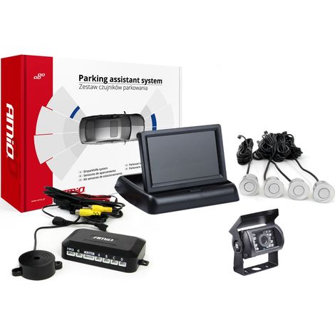 Kit de sensores de estacionamiento TFT02 de 4,3" con cámara HD-501-IR, 4 sensores plateados (1/5)