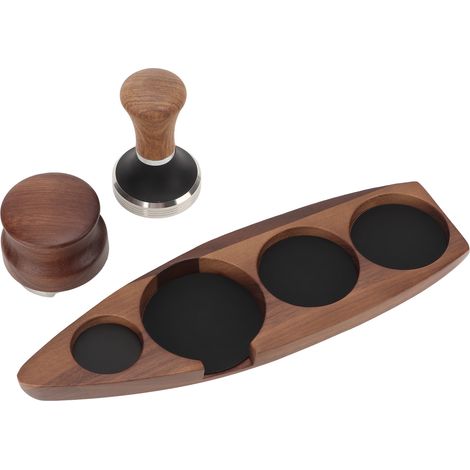 Support 3 pièces en bois de noyer pour tamper, distributeur et base 51/53mm, avec revêtement caoutchouc et acier inoxydable, accessoires barista.