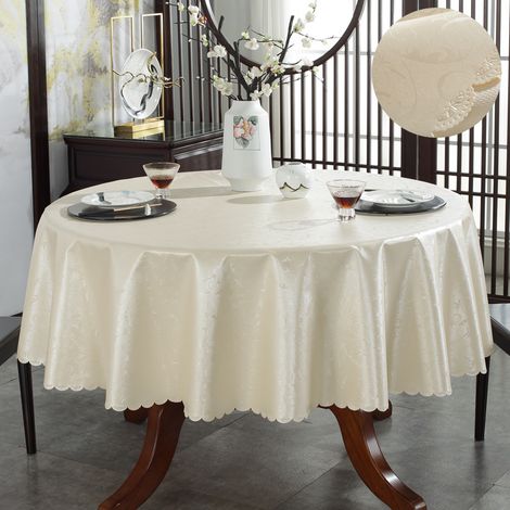 Wasserdichte, runde PU-Tischdecke, schützt den Schreibtisch, leicht zu reinigen, im europäischen Stil (Champagne A, 240 cm im Durchmesser)