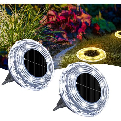 Lampadaires solaires pour jardin avec lumière chaude décoration LED extérieure et éclairage d'ambiance 2 pièces (1/5)