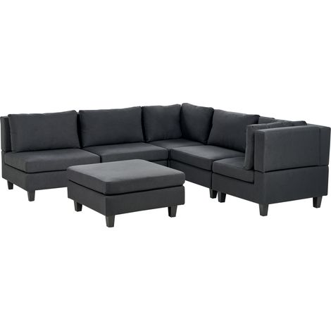 Sofá modular moderno 5 plazas tapizado tela patas negras respaldo acolchado izquierdo negro con otomana Unstad