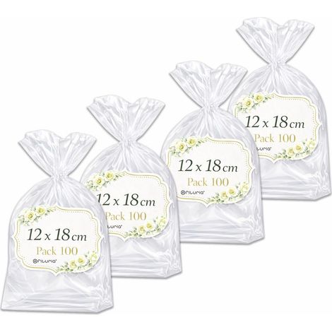 Sachets Cellophane Transparents 12 x 18 cm, Sachet plastique Transparent pour kits cadeaux et douceurs – Sachets cadeaux pour Boutique, DIY, Événements, 4 Packs (400 Sacs) (1/5)