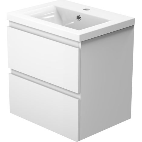 Acezanble 500(L)x385(W)x490(H)mm meuble blanc, meuble de salle de bain avec vasque, 2 tiroirs