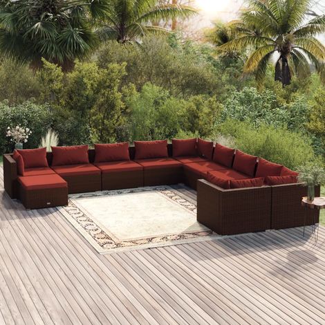 Salon de jardin 11 pcs,Mobilier de terrasse,Table et Chaise pour Relax avec coussins Résine tressée Marron -YZ495635 (1/5)