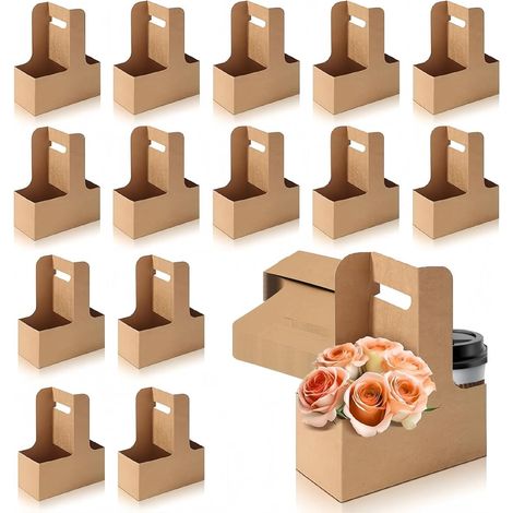 Set mit 15 Becherhaltern aus Kraftpapier (17,5 × 8 × 22,5 cm) für 2 Becher (heiß/kalt) – ideal für Cafés, Restaurants und Lieferdienste.
