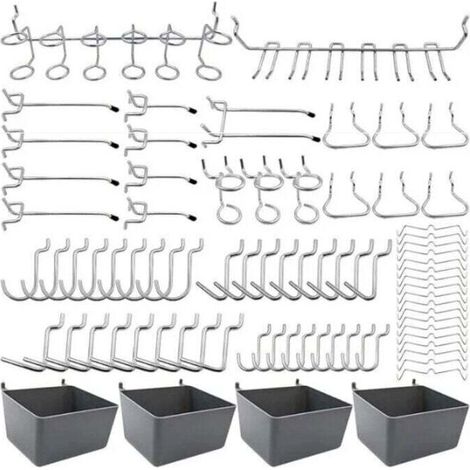 Porte-outils de Crochets pour Panneaux Perforés avec Bacs, Verrous à Chevilles, pour Organiser Divers Outils, 80 pièces