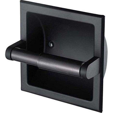 1PCS Support de papier toilette noir mat, distributeur de papier toilette encastré pour salle de bain, support mural avec support de montage arrière (1/4)