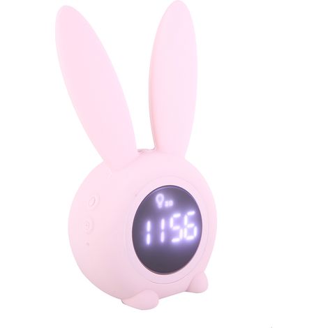 Horloge de table multifonctionnelle avec écran LED, alarme, minuterie et température, motif lapin de dessin animé (rose) (1/5)