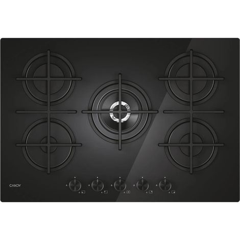 Candy – Plaque de cuisson gaz 75 cm – 5 brûleurs – Commande avant – Compatible hOn – Pour cuisson professionnelle - CVG74WTB
