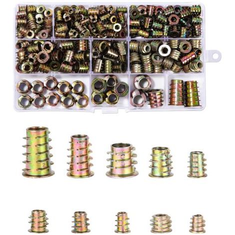 236 Pcs Insert Fileté Bois de Zinc M4 M5 M6 M8 M10, Écrous à Visser Douille, écrous hexagonaux Alliage, avec inserts filetés, écrous à visser douille pour Meubles en Bois, avec Boîte en Plastique (1/5)