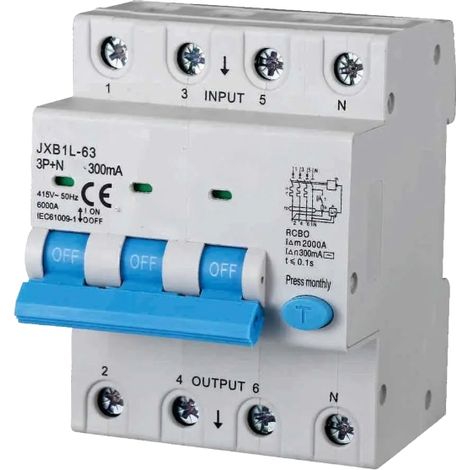 gloca Interruttore Magnetotermico Differenziale 3P+N 300mA 380V-6KA (40 Ampere) (1/4)