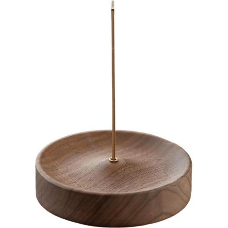 Porte Encens en Bois Ebene, Support Rond pour Bâtonnets Marron Foncé, Attrape Cendres de Décoration, Base Brûleur pour Maison et Bureau, 7.8 x 7.8 x 1.8 cm (1/5)
