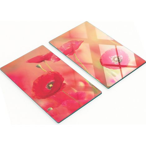 Tablas de cortar decorativas de vidrio templado con amapolas rojas, 2x30x52 cm