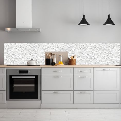 Lupia Pannello Paraschizzi Schienale Cucina con decorazione stampata, TEXTURE WHITE, in Alluminio composito, Facile da applicare, Lavabile Ignifugo Resistente all'Acqua 300xH62,5 cm (1/4)