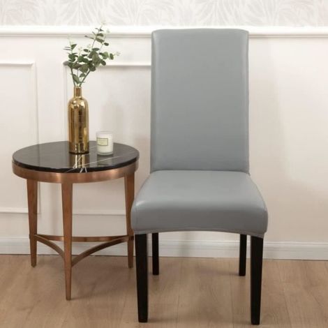 Housses de Chaise en PU Protecteur de Chaise en Cuir Stretch Artificiel Housses de siège universelles, Gris, 4 piece (1/4)