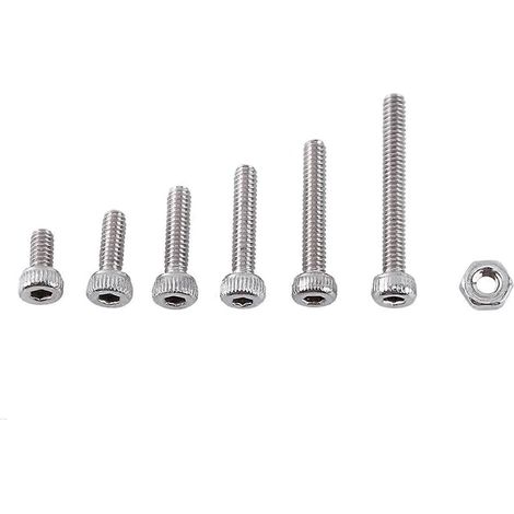 Assortiment de 250 vis à six pans creux M2 avec écrous hexagonaux en acier inoxydable A2 (tête cylindrique) (1/4)