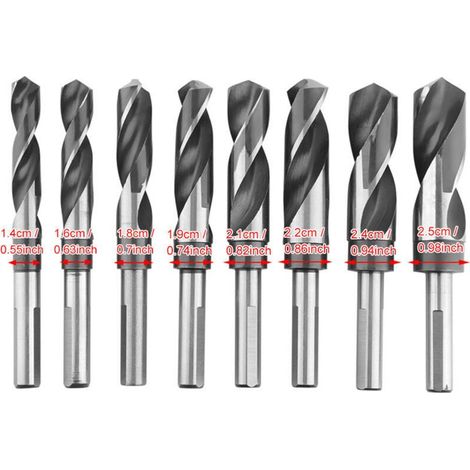 Lot de 8 Forets Hélicoïdaux HSS, Meche Metal Foret Acier, Jeu de Forets HSS à Tige, Coffrets de Forets Traités à la Chaleur 14mm 16mm 18mm 19mm 21mm 22mm 24mm 25mm (1/5)
