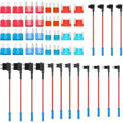 16 Pièces Add-a-Circuit Porte-Fusible à Lame de Voiture avec Fil, 4 Type de ATO ATC ATM APM, Standard/Mini/Micro2/Low-Profile Porte Fusible Adaptateur Voiture Set avec Fusible Lame (1/5)