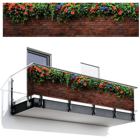BRISE-VUE POUR BALCON Fleurs - Mur - Vert - Orange 500x130 cm (1/4)