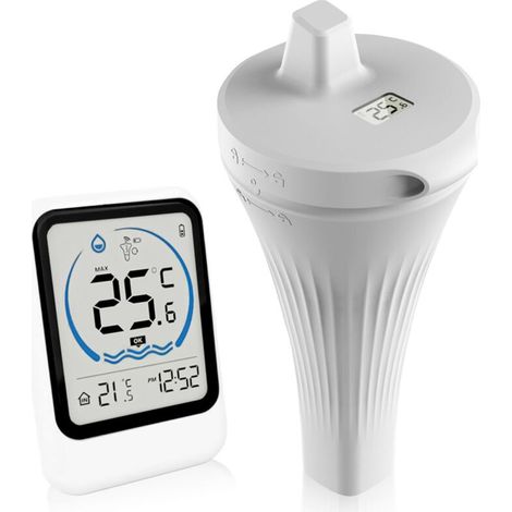 Thermometre Piscine - Etanche IP68 - Flottant Sans Fil - Affichage LCD Double Température - Portée 50 M - Plage -40 À +70 °C - Précision ±1 °C - 1 Pièce (1/5)