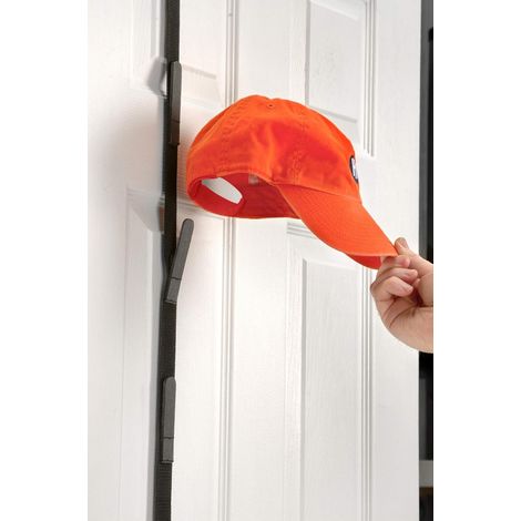 Porte-chapeaux à fixer derrière une porte, avec double sangle de suspension, peut contenir jusqu'à 18 chapeaux, noir. (1/5)