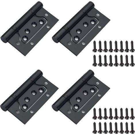 Lot de 4 charnières en acier inoxydable noires avec vis, charnière de porte pliante pour porte en bois, armoire en bois, armoire, 100 mm x 50 mm (1/5)