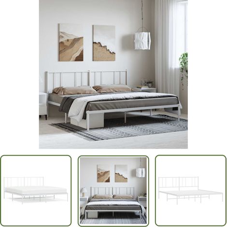 The Living Store Bettgestell mit Kopfteil Metall Weiß 193x203 cm - Metallbettfundament - Doppelbettgestell - Weißes Bettgestell - Boxspringrahmen - Bettrahmen (1/5)