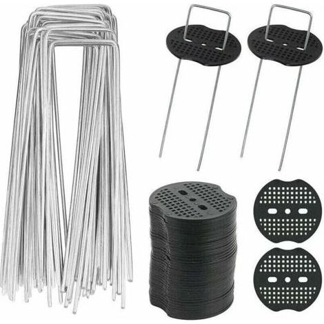 40pcs Piquets de Jardin en U avec 40 Rondelles Piquet Fixation Toile Paillage Piquets en Métal pour Jardinage Fixer Bâche Anti-Mauvaises Herbes (15x4cm / φ3mm) (1/4)
