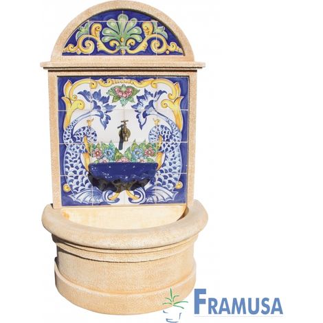 FUENTE DE PIEDRA ARTIFICIAL MURAL DE PARED FUENSALIDA ORIGINAL OCRE CON BOMBA PARA JARDIN