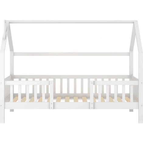 Lit cabane pour enfant avec cheminée, sommiers à lattes robustes, lit cabane en bois de pin pour enfants, 90 x 200 cm sans matelas, blanc [OLD SKU:WF324538AAW] (1/5)
