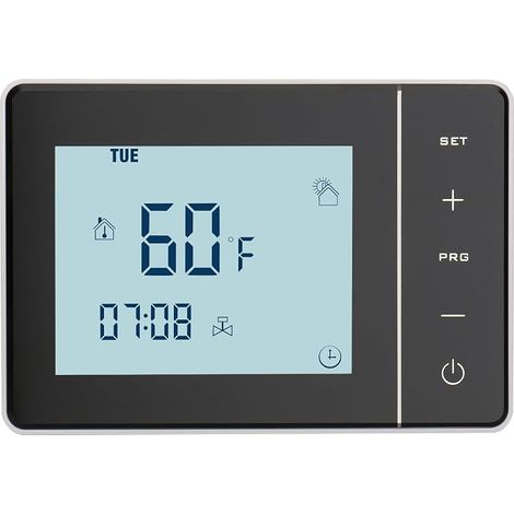 Thermostat à Piles pour Chaudière à Gaz et Cheminée Contact Sec COM-NO-NC Programmable Hebdomadaire Grand Écran LCD Noir Rétroéclairé Design Moderne Économe en Énergie (1/5)