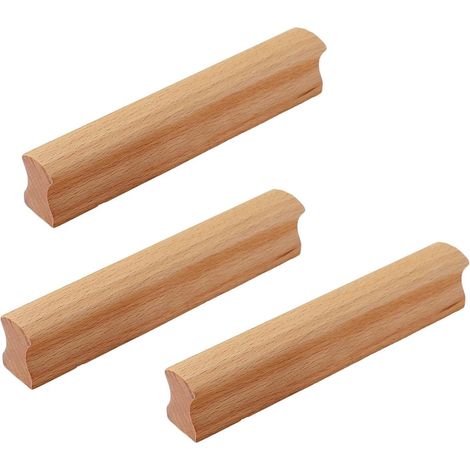 Lot de 3 poignées meuble en bois massif, naturelles pour la (1/5)