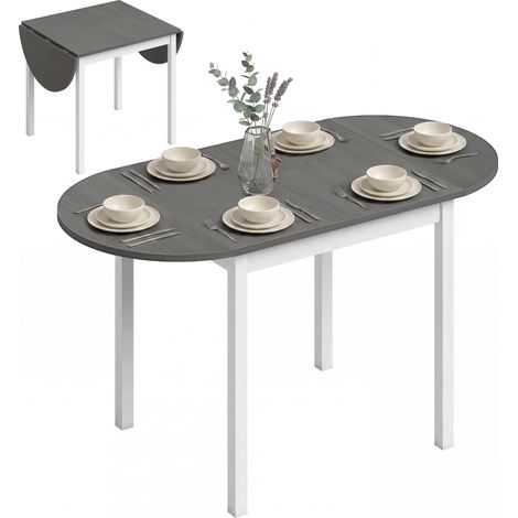 HOMCOM Foldable Dining Table, Solid Wood Drop Leaf Table, Grey