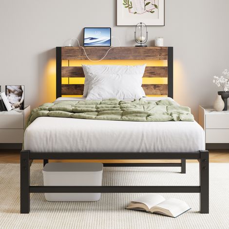 lit adulte rangement LED 90x200 metal bois OKMYHOME (1/5)
