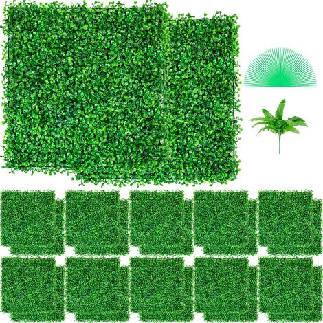 Panneaux de Buis Artificiels 10X10pouce Haie Artificielle Réaliste 24pcs Protection UV Panneaux Muraux de Haie de Buis Construction Solide Frais Faux Feuillage Toile de Fond Décoration Murale (1/5)