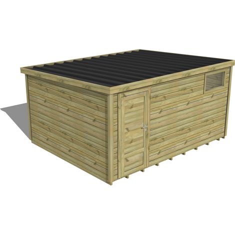 ABRI DE JARDIN bois traité 27mm, Essentiel, 4,3x3,4m, 15m2, Plancher