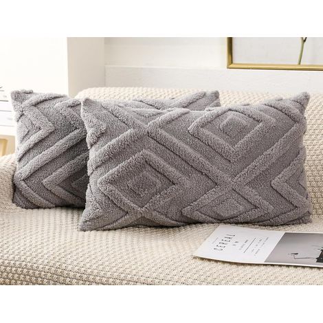 Taies d'oreiller grises - motif à carreaux doux, style bohème - conviennent pour le salon, la chambre, etc. - Lot de 2, 30×50 cm (1/5)
