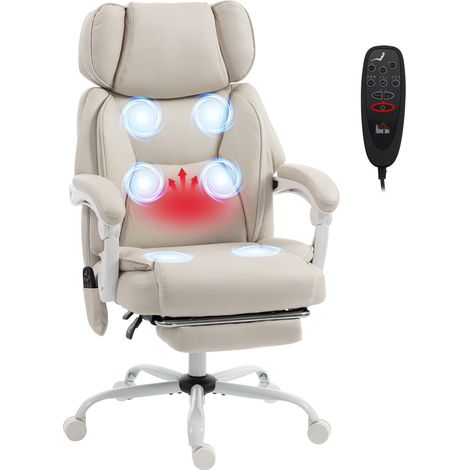 Hochlehner-Bürostuhl mit Vibrationsmassage und Heizung, ergonomisch, neigbar, mit Fußstütze, Cremeweiß (1/5)