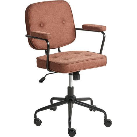 Chaise de Bureau Traditionnelle en Tissu Pivotante et Réglable avec Accoudoirs Marron Doré Pawnee