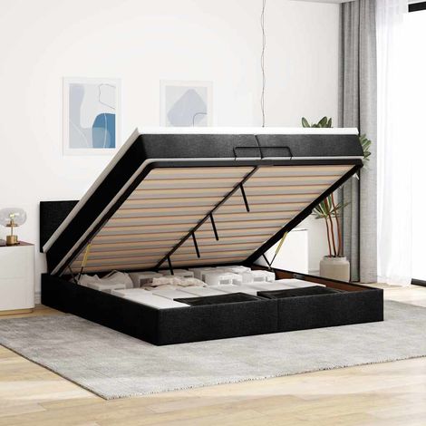 Ottoman-Bett mit Matratzen & LEDs Schwarz 200x200 cm Stoff vidaXL (1/5)