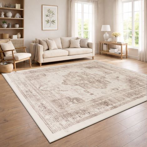 Paco Home Tapis Vintage Boho Moderne Salon Ras Court Lavable Antiderapant Beige 200x280 cm (1/5)
