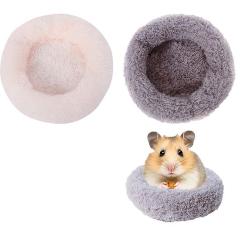 Deux nids confortables pour hamsters, adaptés aux petits animaux de compagnie, avec une litière douce (grisâtre-blanc). (1/5)